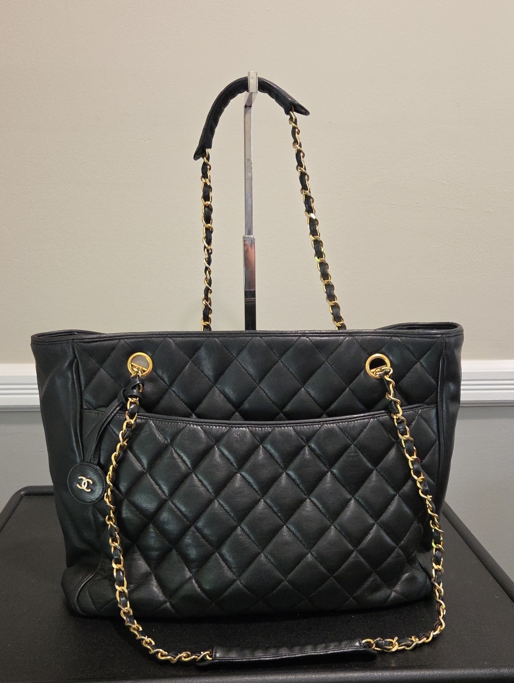 Vintage Chanel Lambskin Quilted Chain-Handle Tote Bag- COA